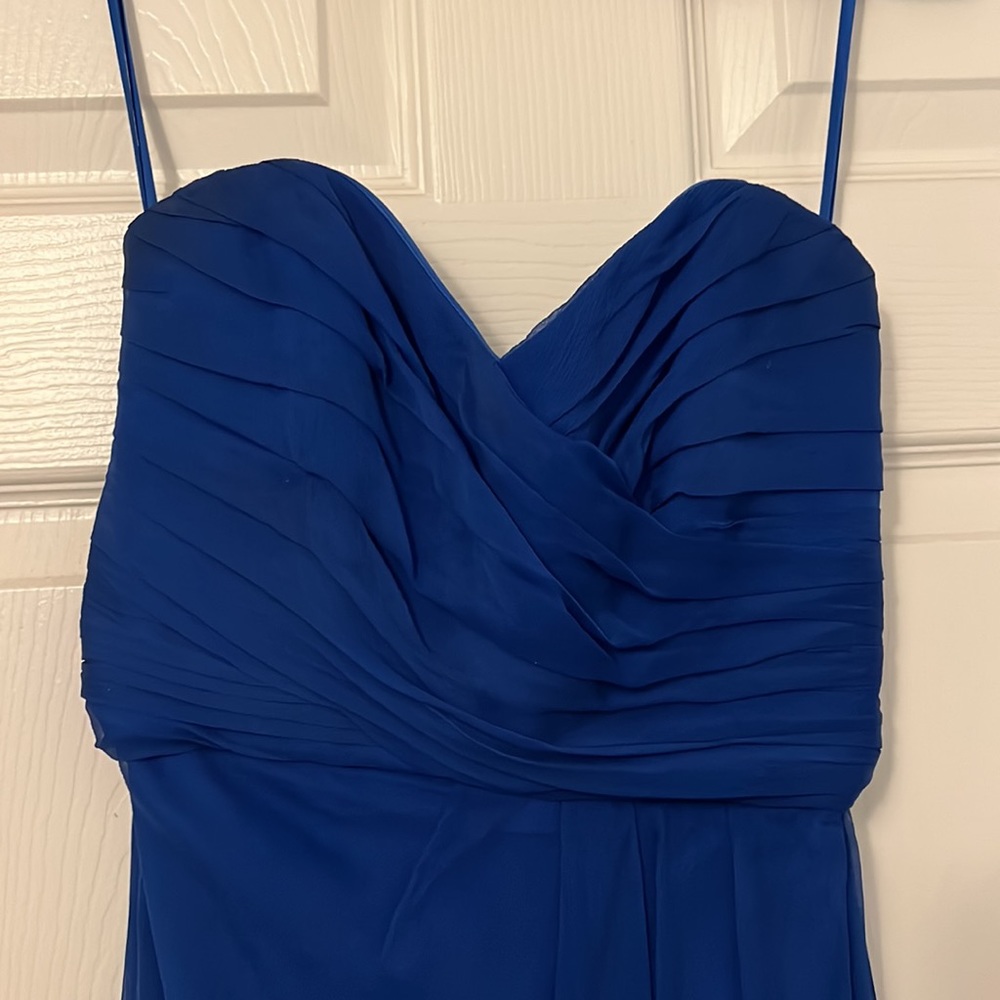 Amsale blue bridesmaid dress.